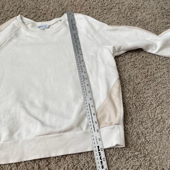 Evereve Lora Faux Leather Trim Pullover Sweatshirt Long Sleeve Cream Tan sz M - Picture 12 of 14